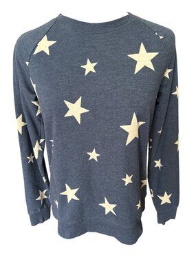 Sonoma Womens Navy & White Star Print Blue Pullover Sweatshirt Small Patriotic